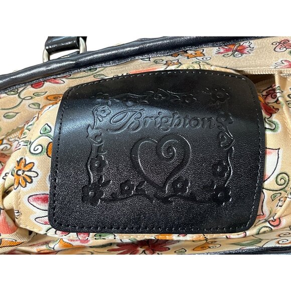 Brighton Cody Woven Straw Tote Bag Black-Leather-Trim Basket Weave Floral-Inside - Picture 4 of 7